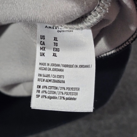 American Eagle Hoodie Men‎ XL Gray Herring Bone Pullover Sweater Center Logo - Picture 8 of 10